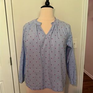 Croft & Barrow Blue Pleated Long Sleeve Blouse with pink dots